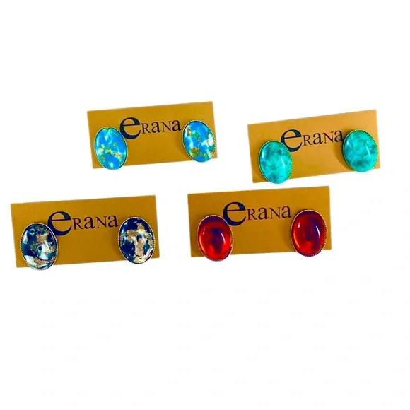 Genuine VINTAGE oval black fleck acrylic stud earrings - Picture 5 of 6